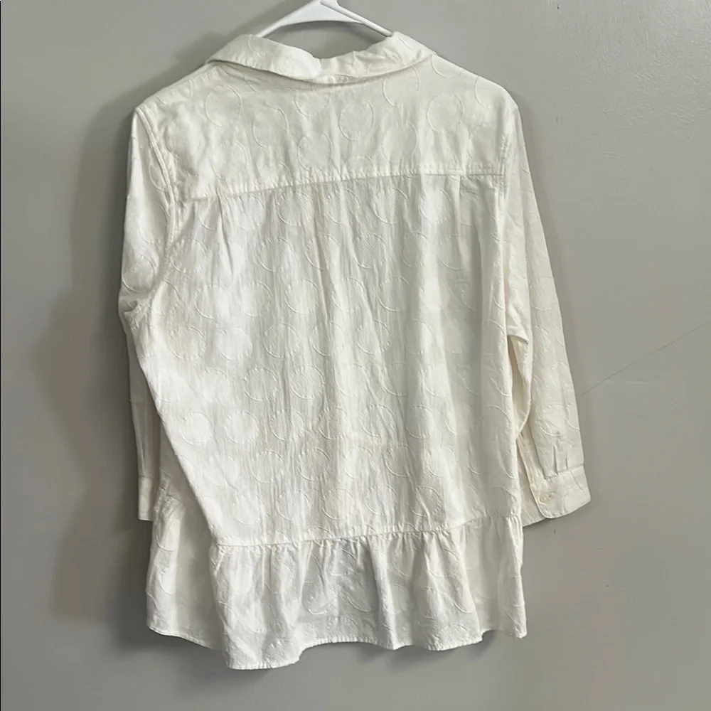 Cream Peplum Blouse with Notched Collar and 3/4 Sleeves
